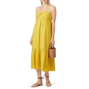 JOIE Chayton Midi Tiered‎ Dress Yellow Sundress In Sulphur Mustard Women's 10